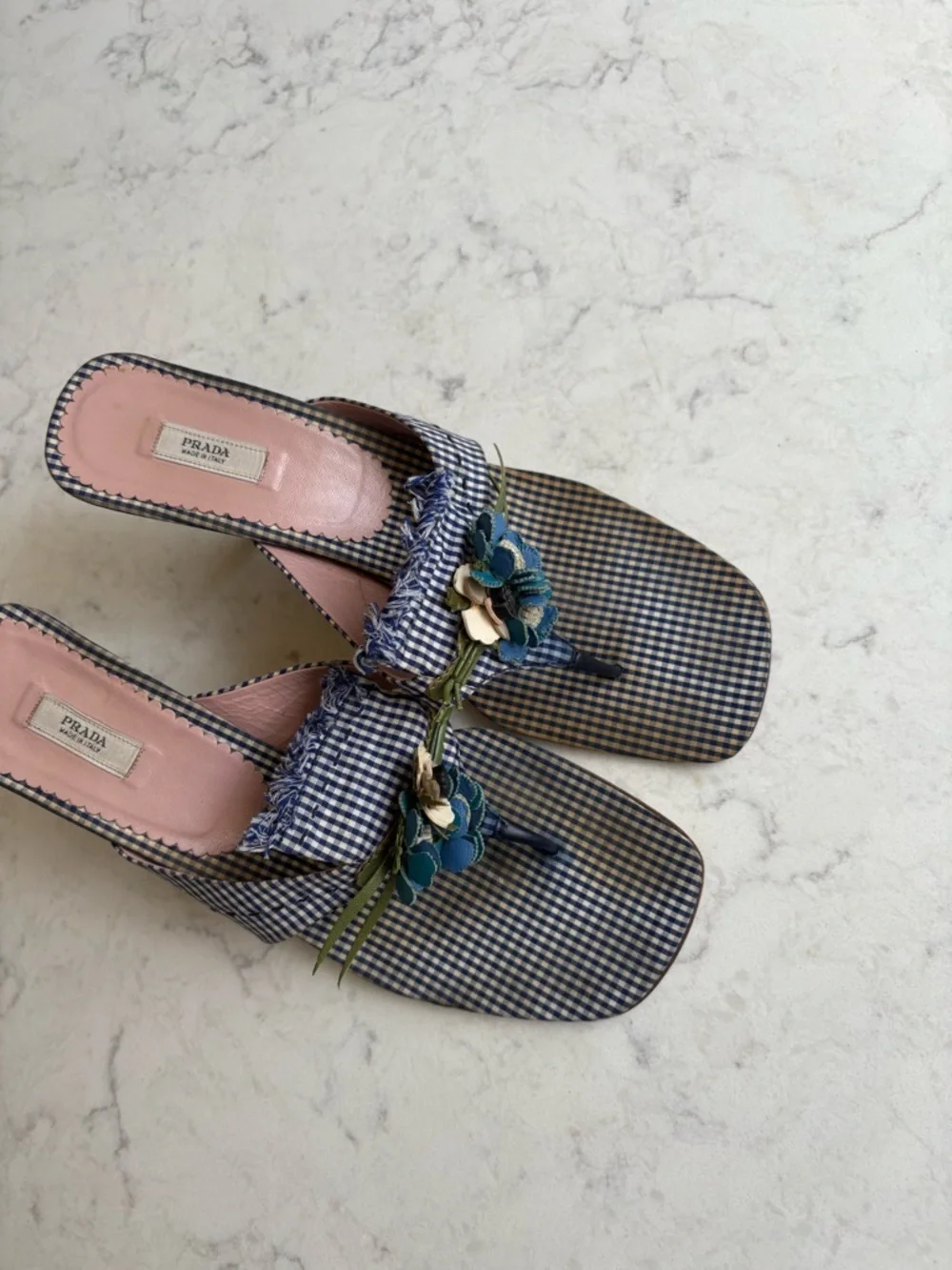 Vintage Prada Embellished Blue Checked Slide Sandals 38.5 - Picture 11 of 13